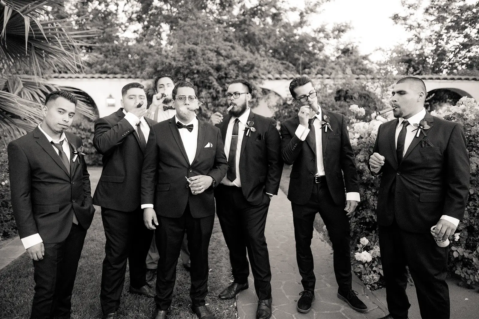 Groomsmen smoking